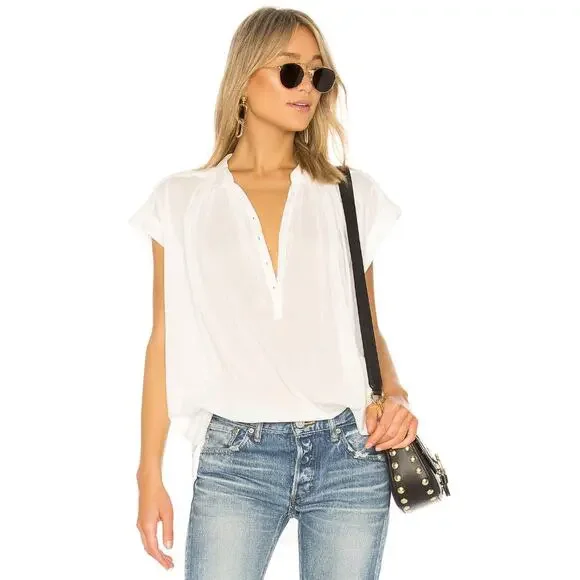 NILI LOTAN Normandy Blouse In white short sleeve sheer casual summer Size Small - Picture 1 of 7